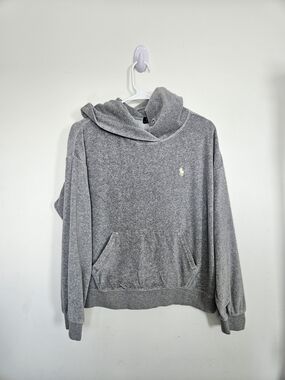 Polo Ralph Lauren Grey Velour Hoodie Sweatshirt Pony Logo Size Medium